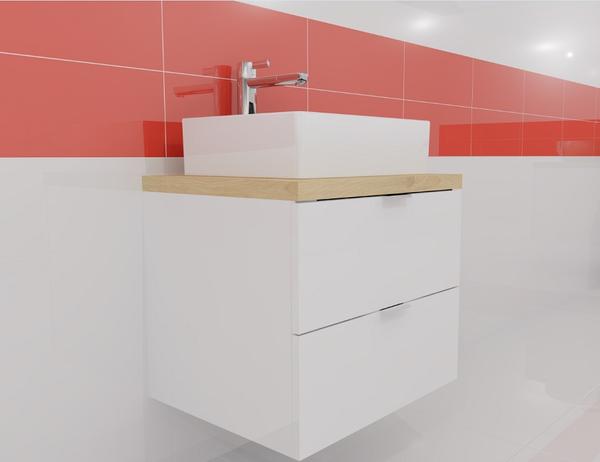 COOL MAX 60 skřínka BÍLÁ vysoký lesk/vrchní deska DUB mat/2 zásuvky, š:60 x hl:50 x v:53 cm