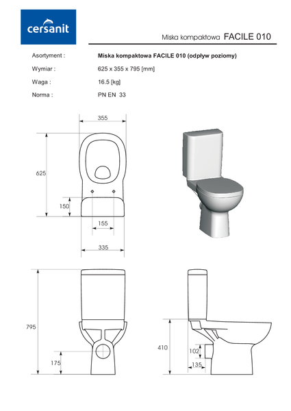 K30-017 FACILE WC KOMBI 316010 3/6 + WC SEDÁTKO, DUROPLAST ANTIBAKTERIÁLNI